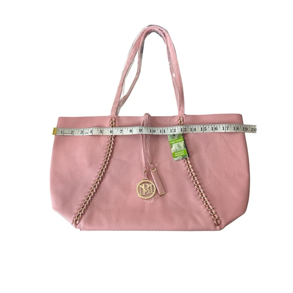 New Badgley Mischka Tote Bag Pink Large Vegan Leather Glam Designer coquette‎